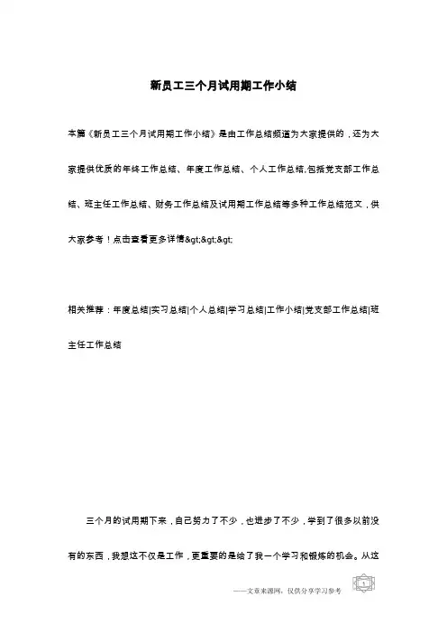 新员工三个月试用期工作小结