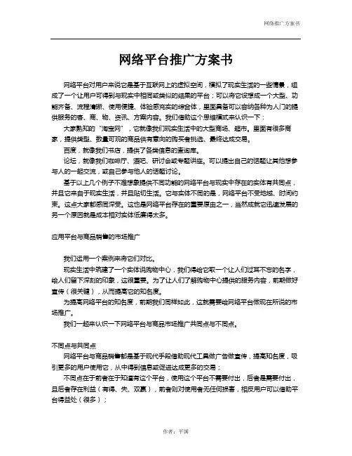 网络平台推广方案