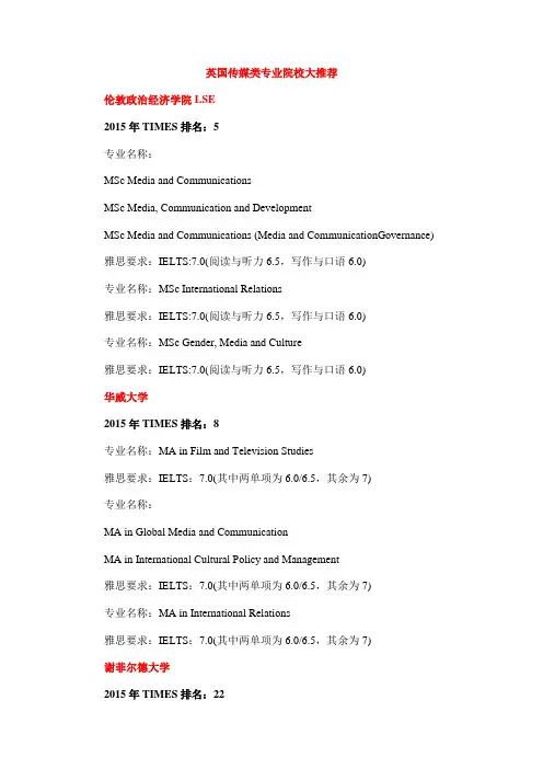 英国传媒类专业院校推荐