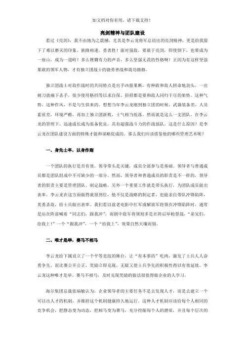 亮剑精神与团队建设
