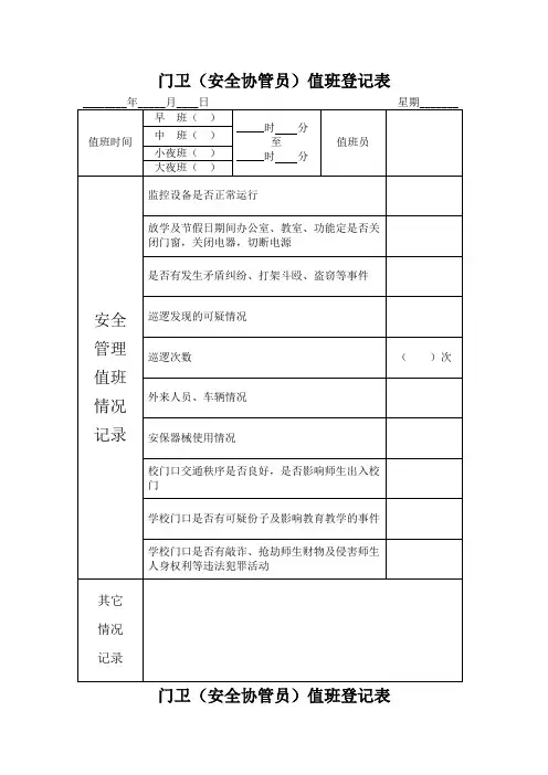 xx小学门卫值班记录本