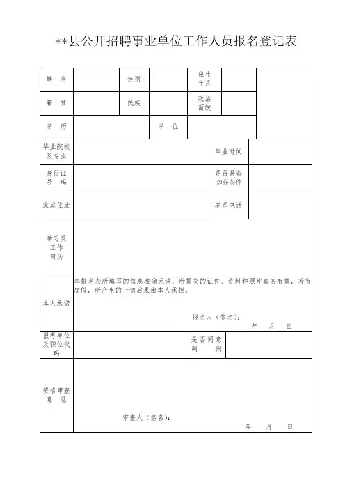 XX县公开招聘事业单位工作人员报名登记表【模板】(2)