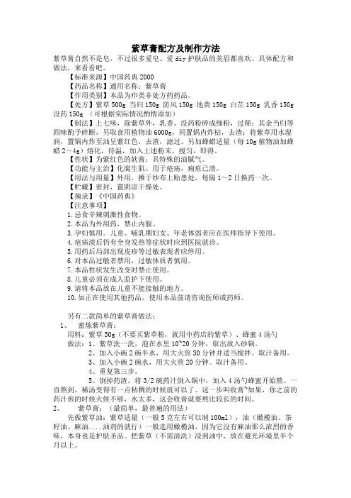 紫草膏配方及制作方法
