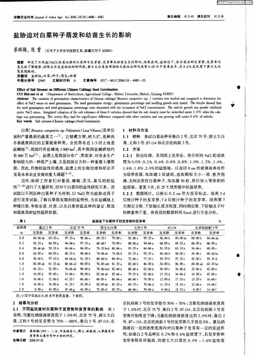 盐胁迫对白菜种子萌发和幼苗生长的影响