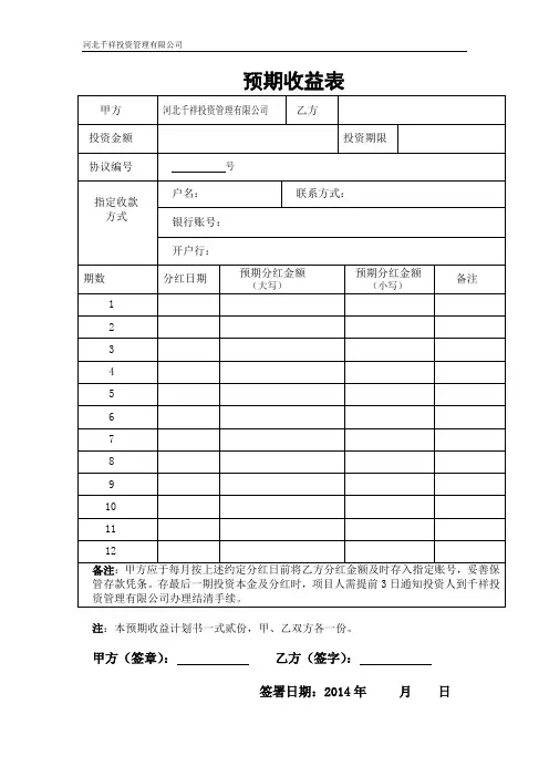 预期收益表