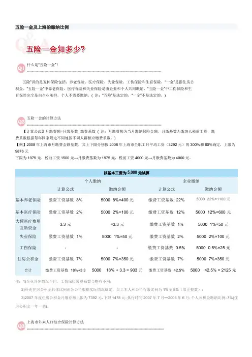 上海市政府网站--五险一金缴纳比例