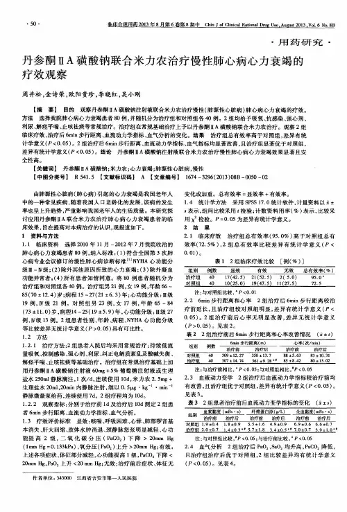 丹参酮ⅡA磺酸钠联合米力农治疗慢性肺心病心力衰竭的疗效观察