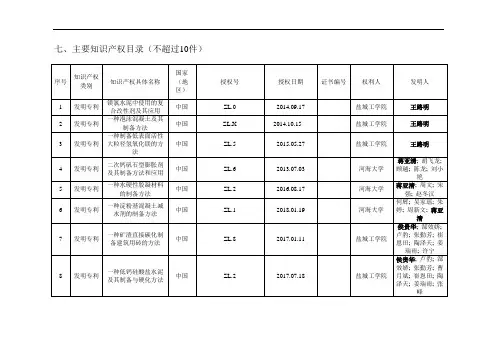 主要知识产权目录不超过10件