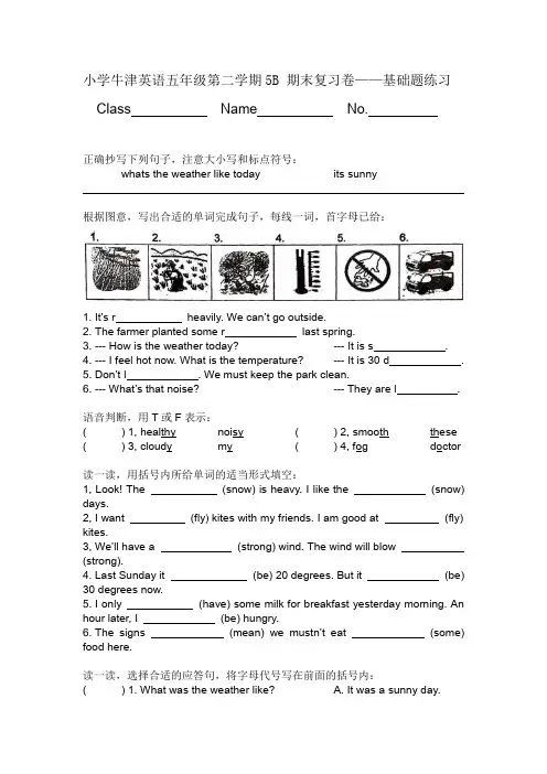 小学牛津英语五年级第二学期5B 期末复习卷——基础题练习(附答案)