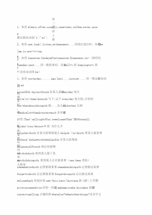 苏教版初二英语上册短语知识点