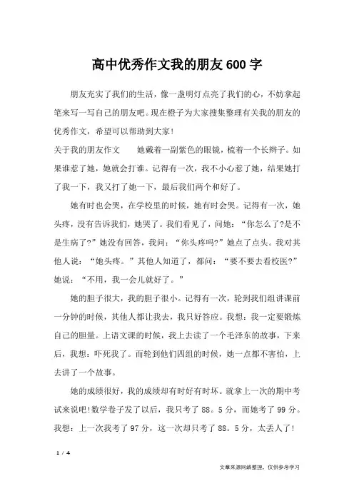 高中优秀作文我的朋友600字_高中作文