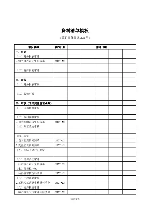 某公司财务审计资料清单模板