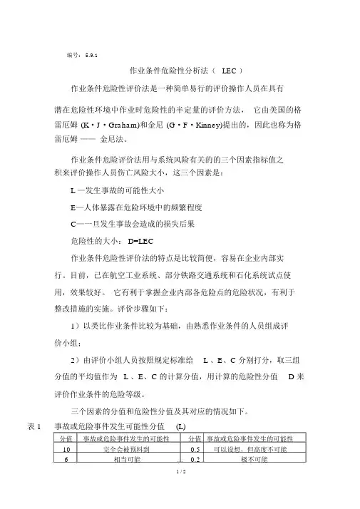 作业条件危险性分析法(LEC)