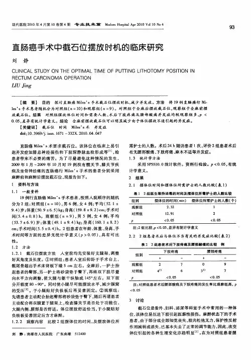 直肠癌手术中截石位摆放时机的临床研究