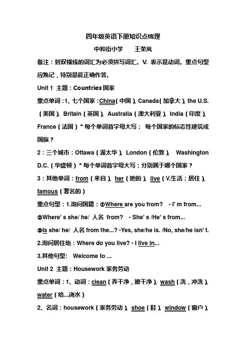 鲁教版四年级下册英语知识点梳理