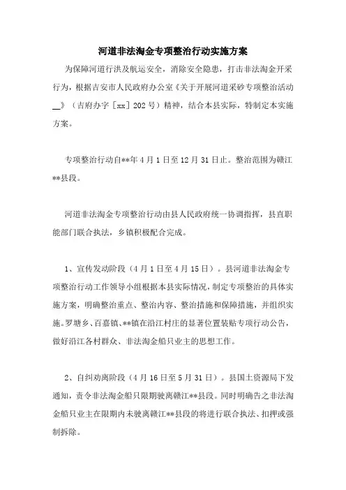 河道非法淘金专项整治行动实施方案