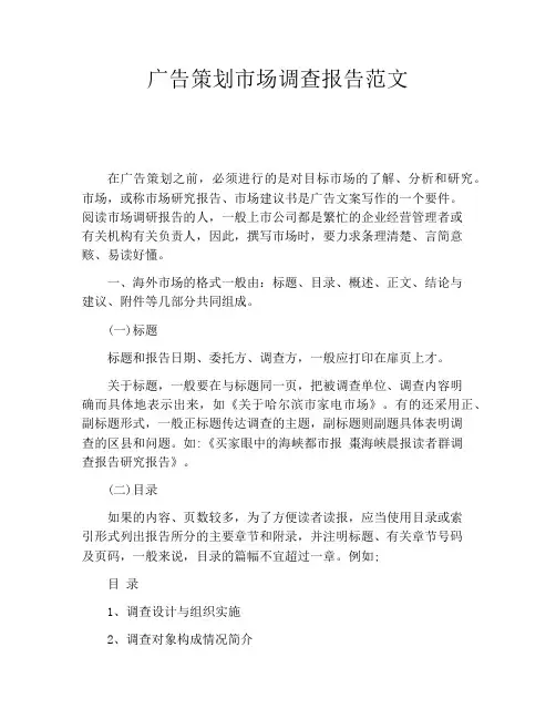 广告策划市场调查报告范文