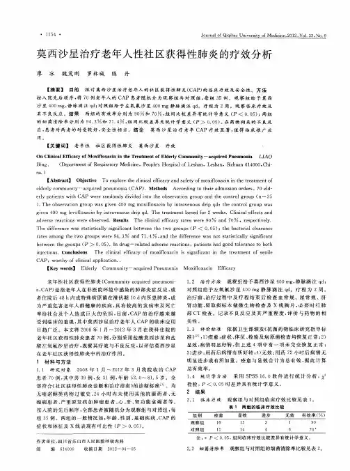莫西沙星治疗老年人性社区获得性肺炎的疗效分析