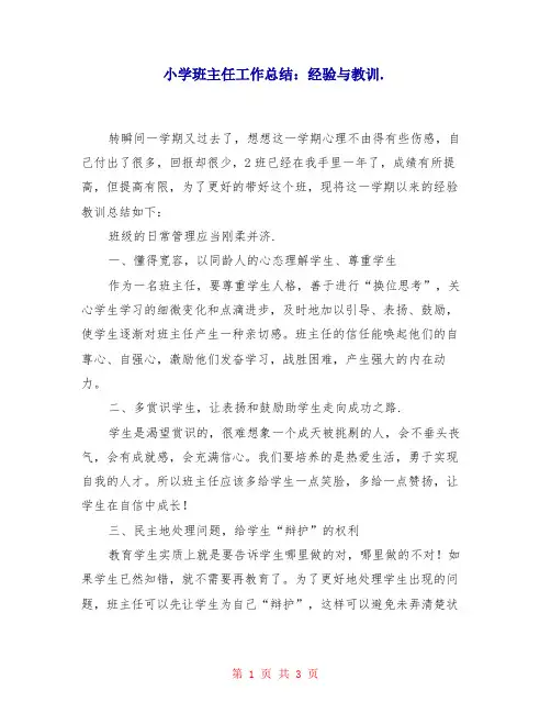 小学班主任工作总结：经验与教训