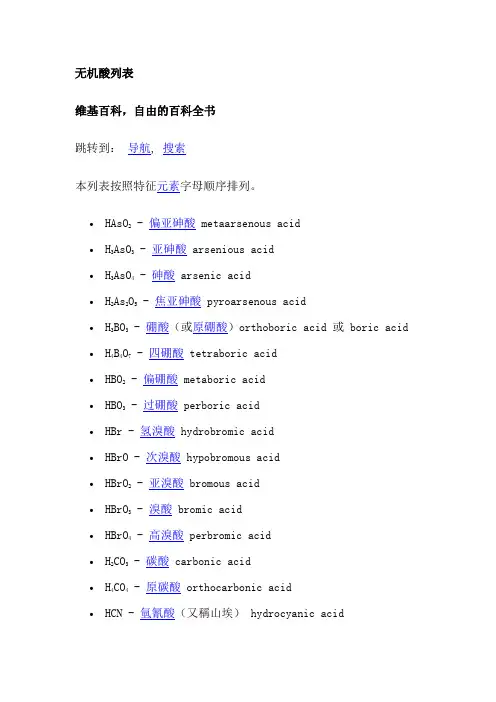 无机酸列表