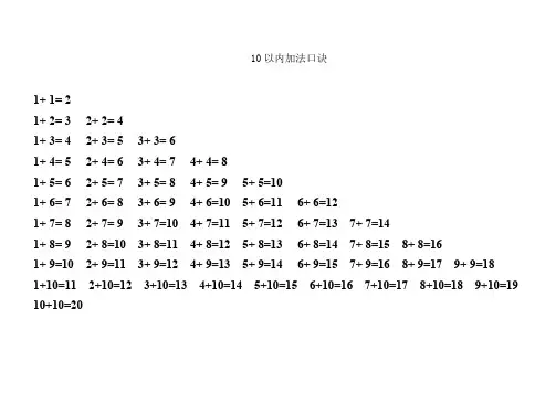 【数学】一年级加法减法口诀表!