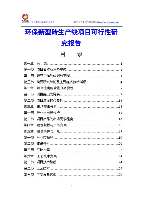 环保新型砖生产线项目可行性研究报告