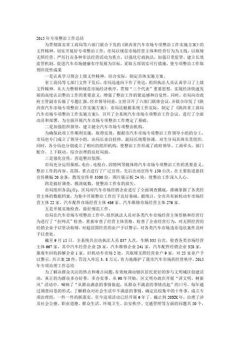 2015年专项整治工作总结