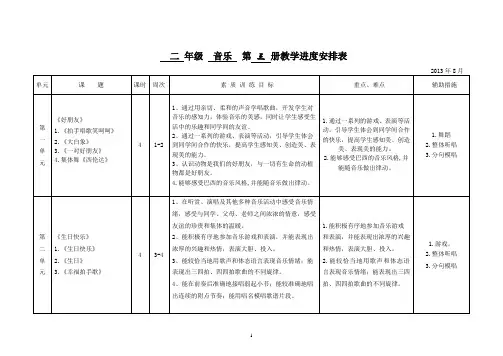 苏教版二年级音乐  上册 教学进度安排表