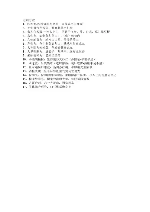 执业药师专二部分方剂方歌总结