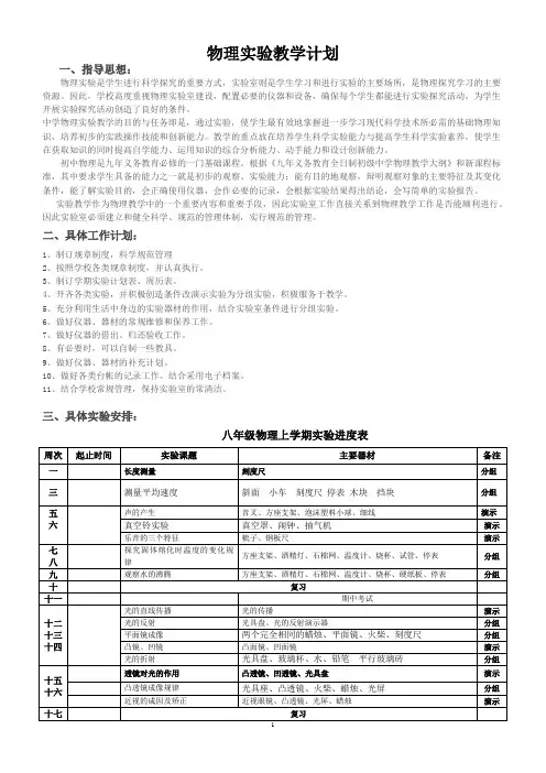 初中物理实验教学计划