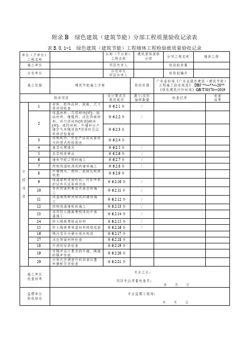 绿色建筑(建筑节能)分部工程质量验收记录表
