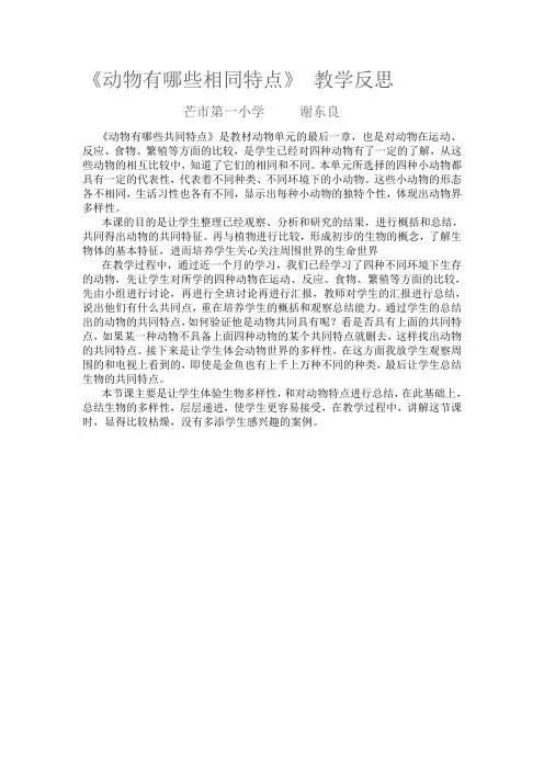 动物相同特点反思