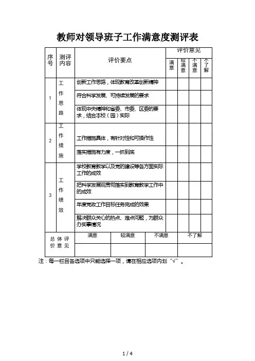 满意度测评表