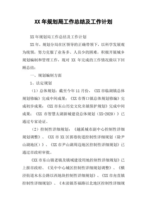 XX年规划局工作总结及工作计划