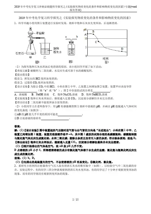 2019年中考化学复习冲刺必刷题科学探究之《实验探究物质变化的条件和影响物质变化的因素》专题(wor