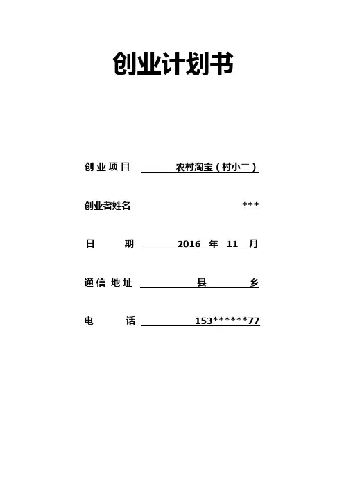 农村淘宝创业计划书