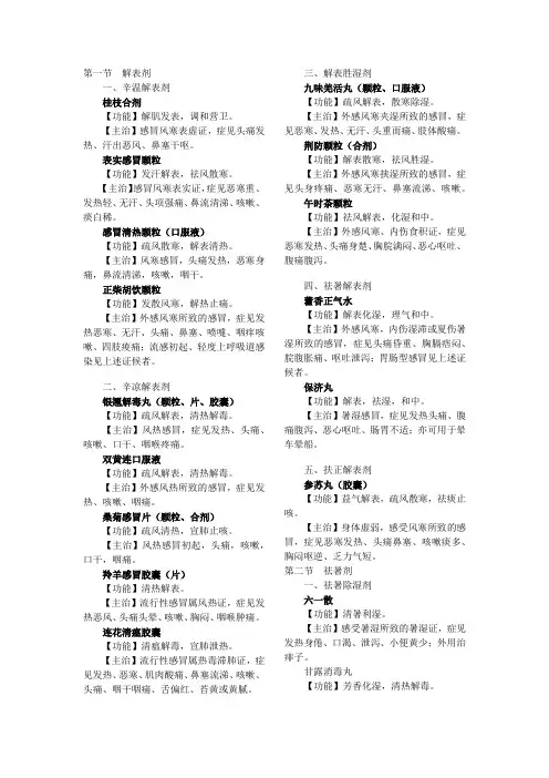 执业中药师中药二中成药功能与主治