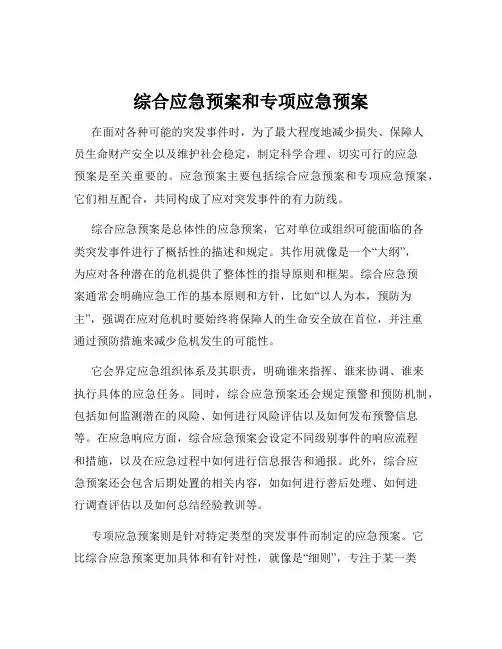 综合应急预案和专项应急预案