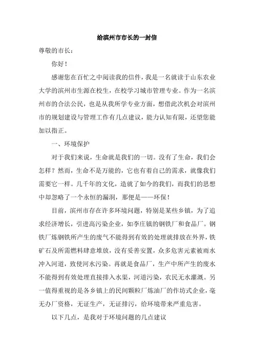 给滨州市市长的一封信
