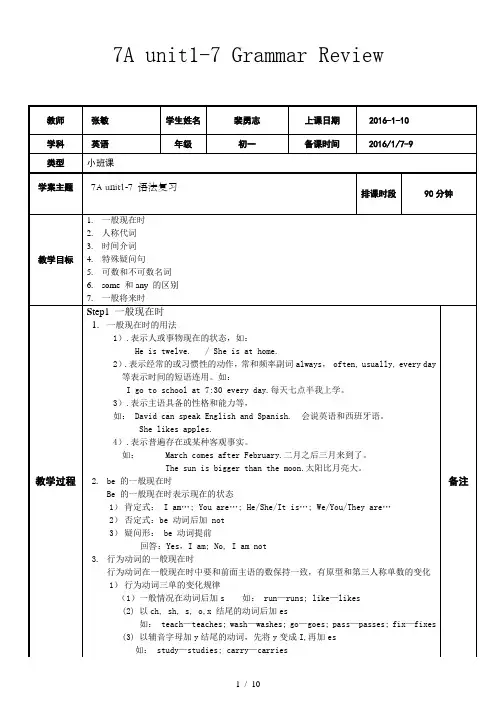 新版译林7A-unit1-7-语法复习