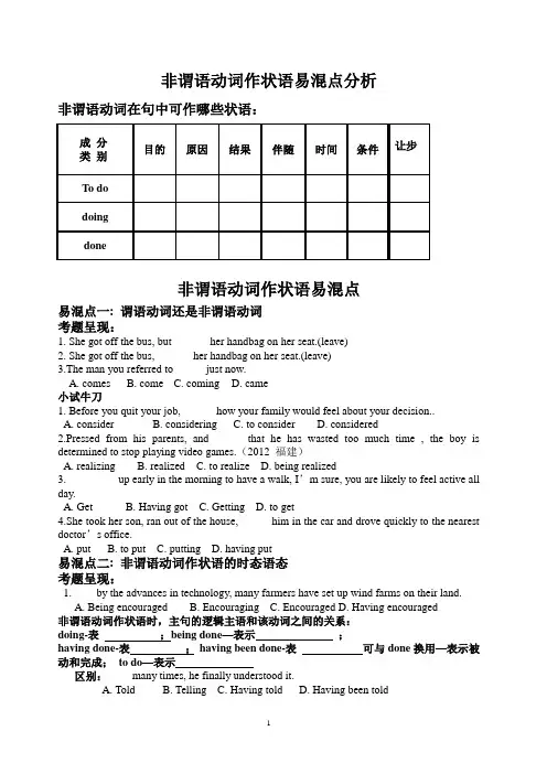 非谓语动词作状语易混点分析