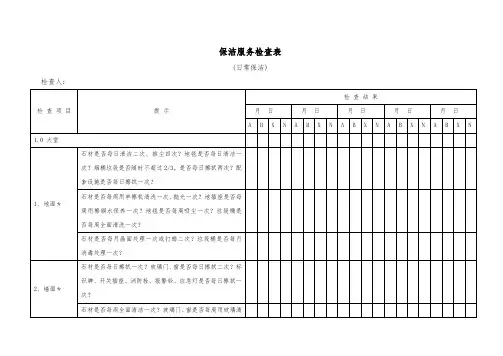 保洁服务检查表(日常保洁)