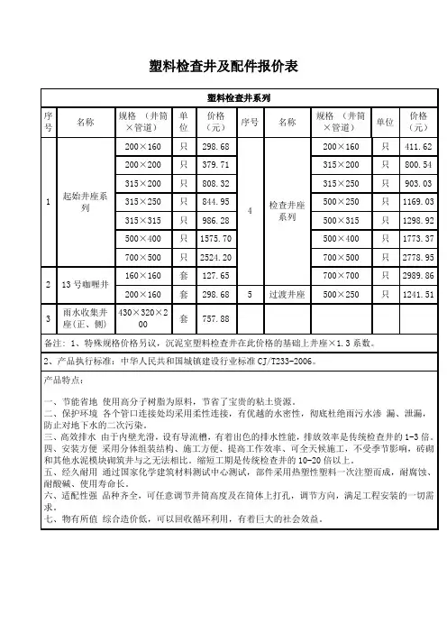 天井塑料检查井信息价
