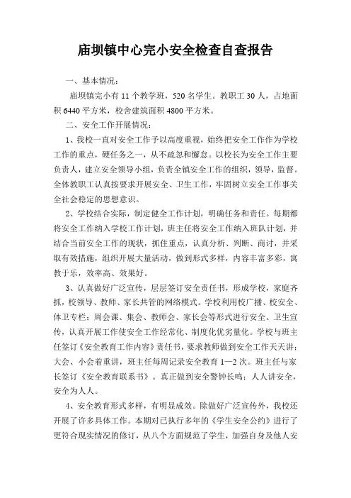 小学安全检查自查报告