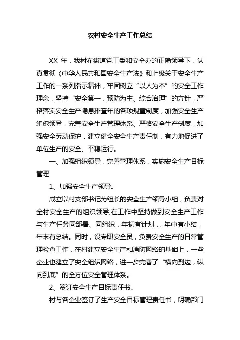 农村安全生产工作总结 精品