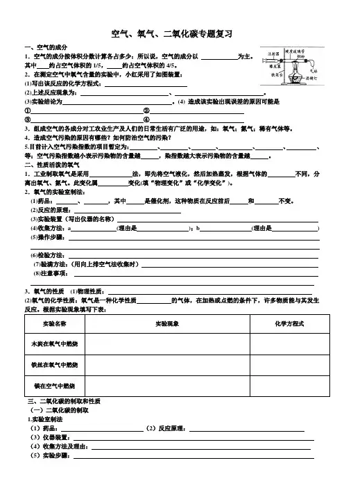 空气、氧气、二氧化碳专题复习(无答案)