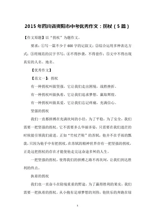 2015年四川省资阳市中考优秀作文：拐杖(5篇)