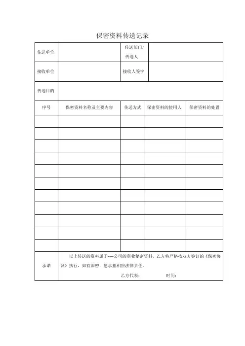保密文件发放登记表