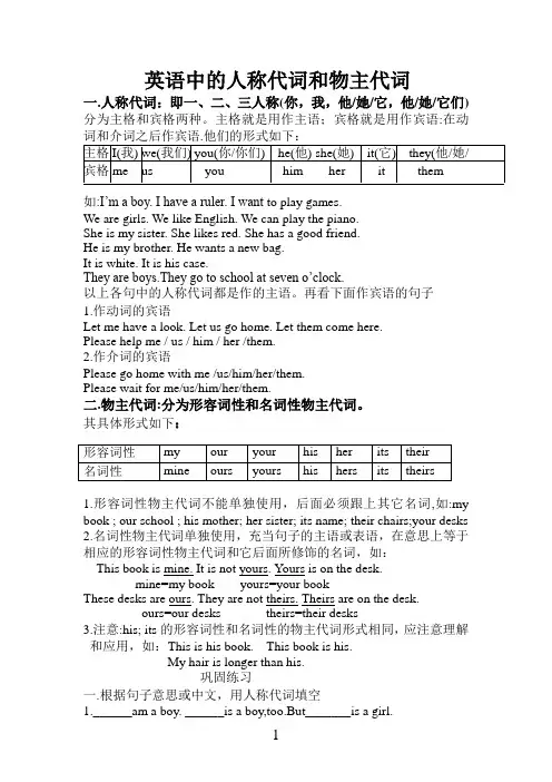 人称代词和物主代词讲与练