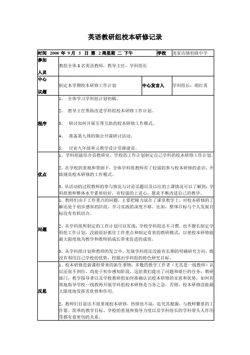 英语教研组校本研修记录